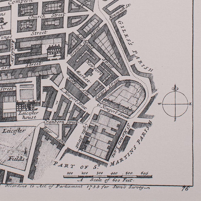 Vintage Framed 18th Century Street Map, London, West End, Soho, Leicester Square For Sale - Image 9 of 10