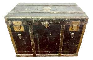 Parisian Travel Trunk in Black Wood and Brass, 1880