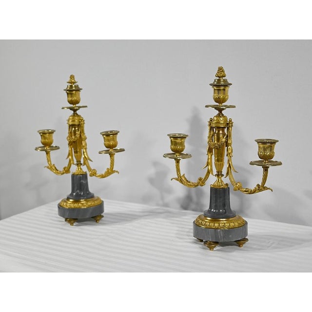 Mid 19th Century Bronze and Marble Candleholders, Set of 2 For Sale - Image 4 of 18