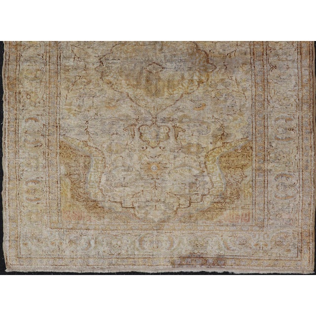 Tribal Silk Turkish Sivas Rug in Shades of Ivory, Brown and Yellow For Sale - Image 3 of 12