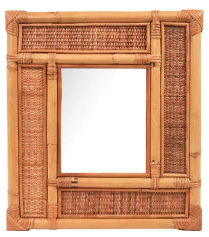 Mid-Century Bamboo and Rattan Wall Mirror in the style of Vivai Del Sud, Italy, 1970s