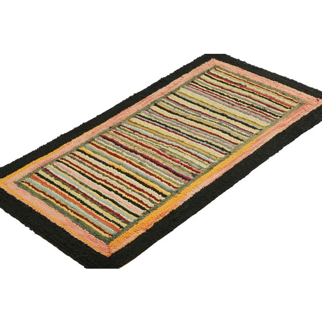 Rug & Kilim Antique Hooked Rug in Polychromatic Stripes | Rug & Kilim For Sale - Image 4 of 7