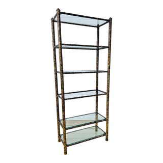Mid-Century Faux Bamboo Étagère Bookcase Newly Painted in Faux Tortoiseshell For Sale
