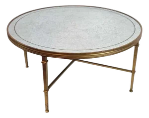 Maison Jansen Style Round Gilt Coffee Table With Stenciled Mirrored Top