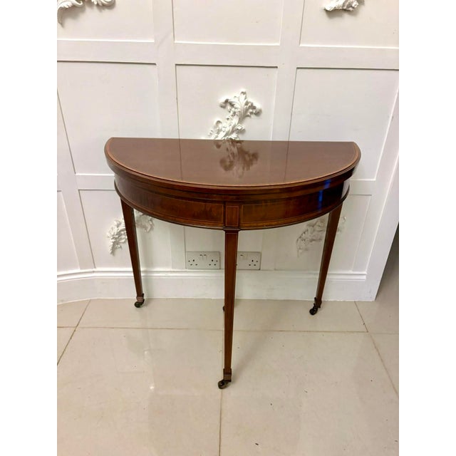 Antique Late Victorian Mahogany and Satinwood Inlaid Demi-Lune Console Table, 1890s For Sale - Image 12 of 12