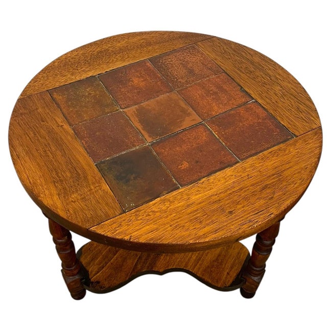 Vintage Arts & Crafts Tile Top Side Table With Turned Legs and Lower Shelf For Sale - Image 9 of 9