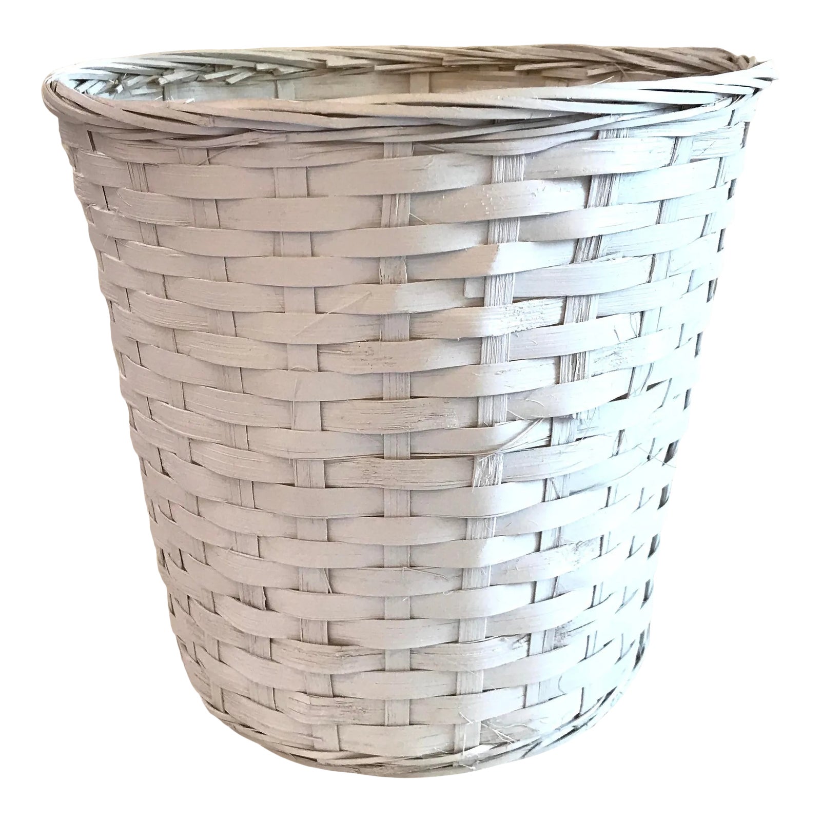 Vintage White Wicker Waste Basket Chairish