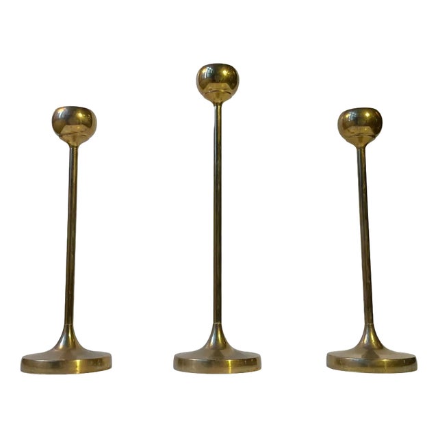 Scandinavian Modern Tulip Candlesticks in Brass, 1960s, Set of 3 For Sale
