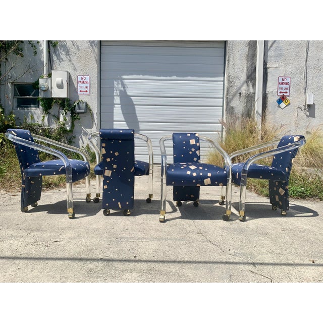 1980s Upholstered Charles Hollis Jones Style Lucite Dining Chairs - Set of 4 For Sale - Image 5 of 13