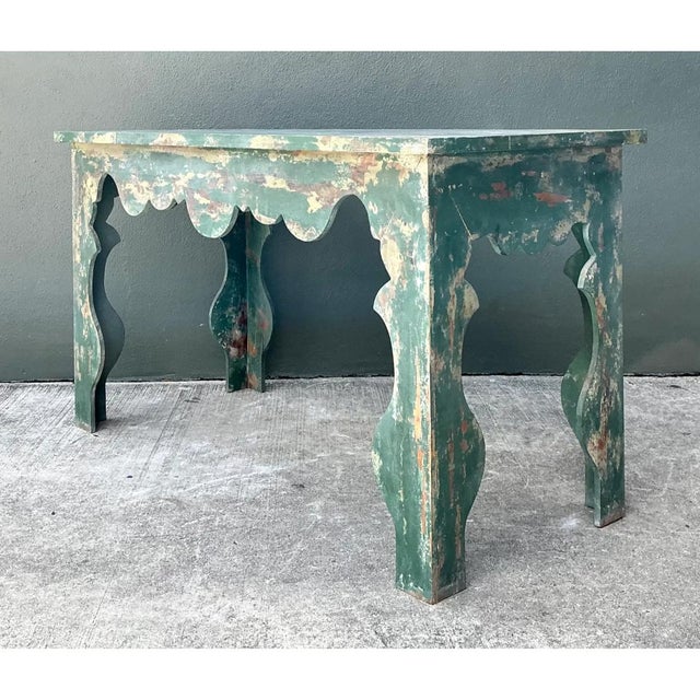 Vintage Distressed Scalloped Green Wood Table For Sale - Image 14 of 14