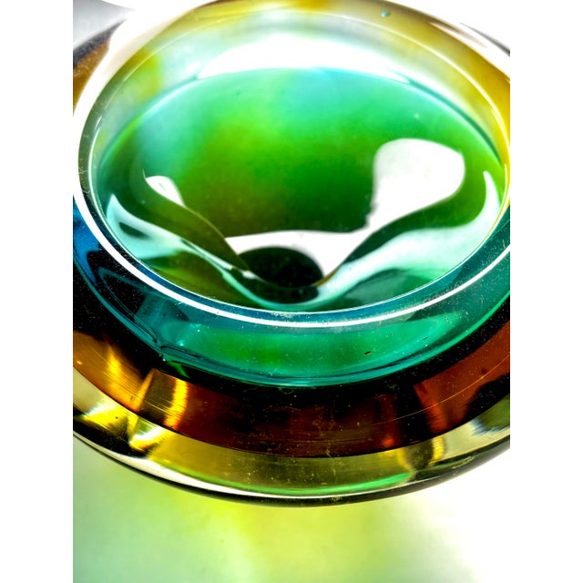 Mid 20th Century Murano Sommerso Art Glass Bowl in Green, Teal and Amber For Sale - Image 10 of 12