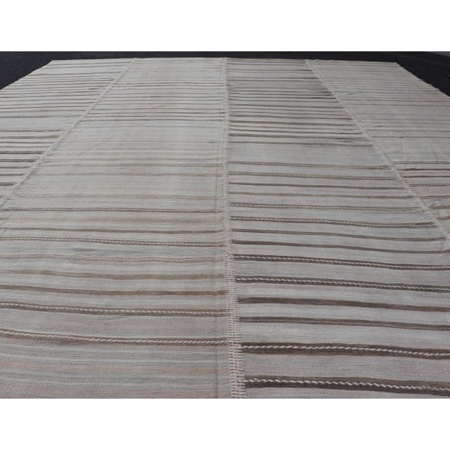Vintage Turkish Kilim Rug With Subtle Striped Design in Taupe and Soft Gray For Sale - Image 11 of 13