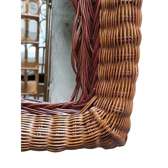 1960s Italian Woven Rattan Rectangular Wall Mirror, 1960s For Sale - Image 5 of 8
