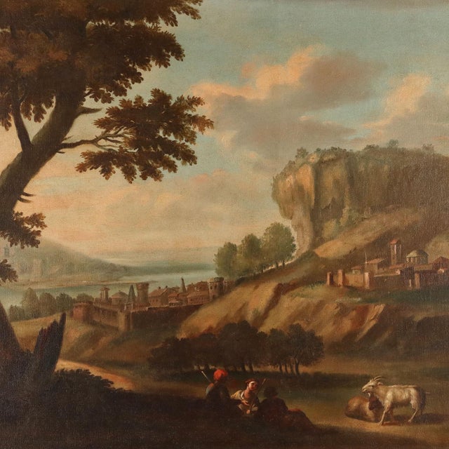 Landscape with Buildings and Shepherds, 1700s, Oil on Canvas For Sale - Image 3 of 11