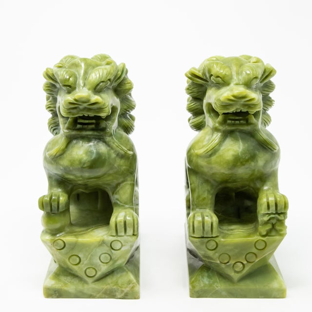 Chinese Carved Jade Stone Guardian Lion Figurines a Pair Chairish