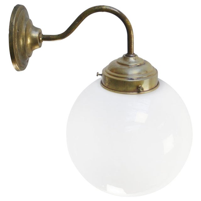 Industrial French White Opaline Glass and Brass Bistro Sconce For Sale - Image 3 of 6