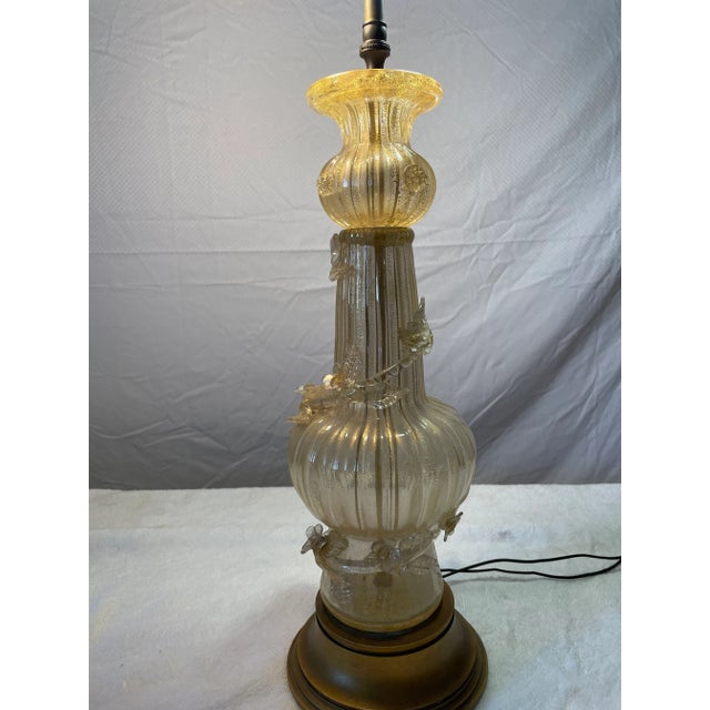 French 1940s Bubble Gold and Gold Leaf "Cordonato D'Oro" Murano Glass Lamp by Barovier & Toso For Sale - Image 3 of 13