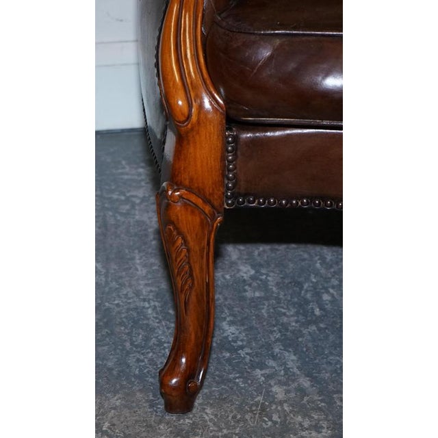 Set of Victorian Chesterfield Armchair and Ottoman in Dyed Leather For Sale - Image 4 of 18