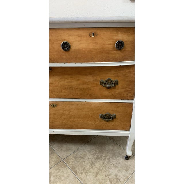 1950s Vintage Curved Front Dresser – Solid Wood With Original Hardware For Sale - Image 5 of 6