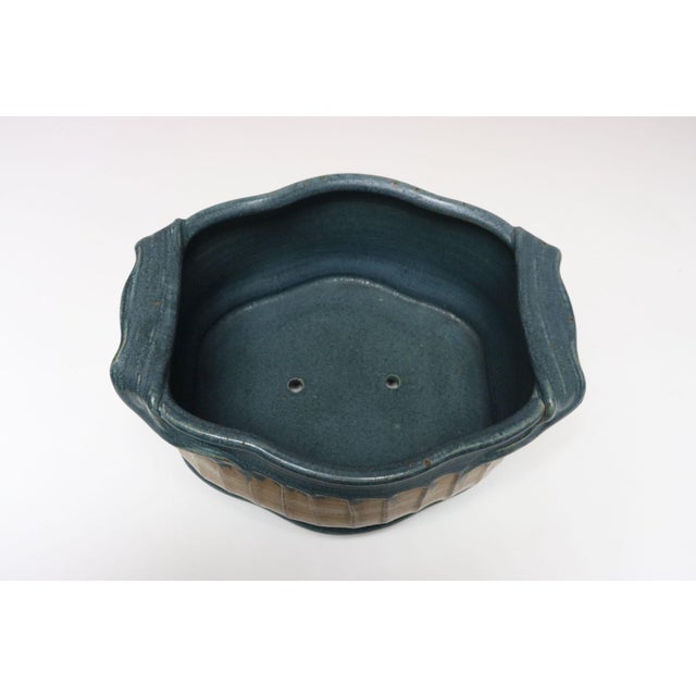 1990s Oblong Vintage Blue and Ochre Studio Pottery Planter Vase by Deanna Nichols For Sale - Image 5 of 18