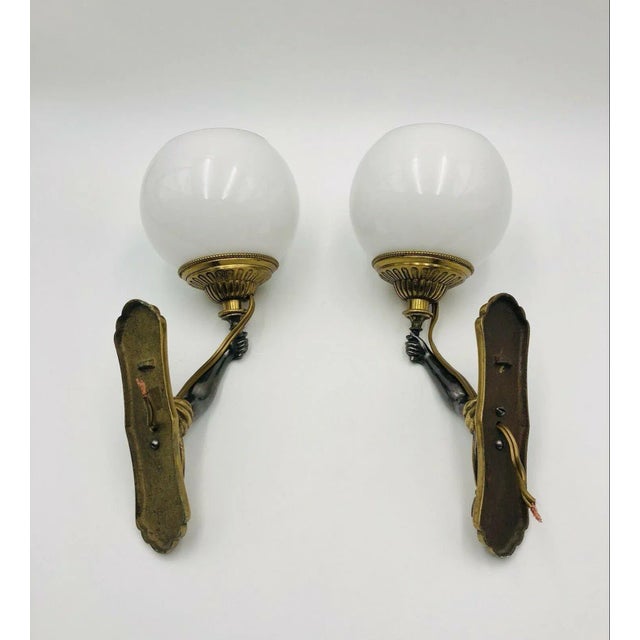 Metal 1940's French Regency Gilt & Patinated Bronze Arm/ Fist Light Bearer Wall Sconces by Maison Bagues a - Pair For Sale - Image 7 of 13