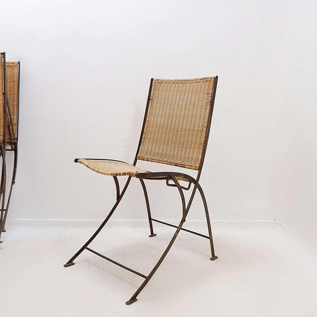 Mid-Century French Folding Chairs in Wicker and Iron, 1960s, Set of 6 For Sale - Image 15 of 17