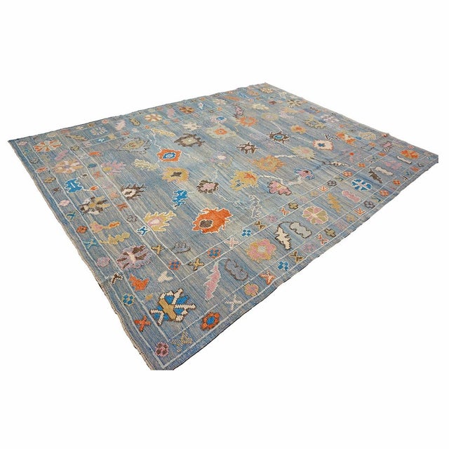 21st Century Turkish Oushak 9x12 Gray, Orange & Slate Blue Handmade Area Rug #a.c 201 For Sale - Image 4 of 11