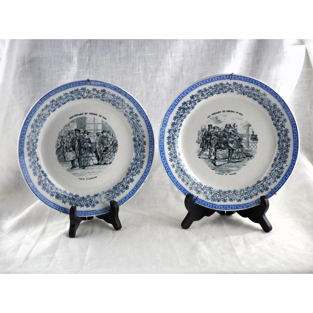 Late 19th / Early 20th Century French Transferware Plate "The Waiting Room" and "Departure Time" and "Railway Travelling" - Set ofn 2 For Sale - Image 11 of 11