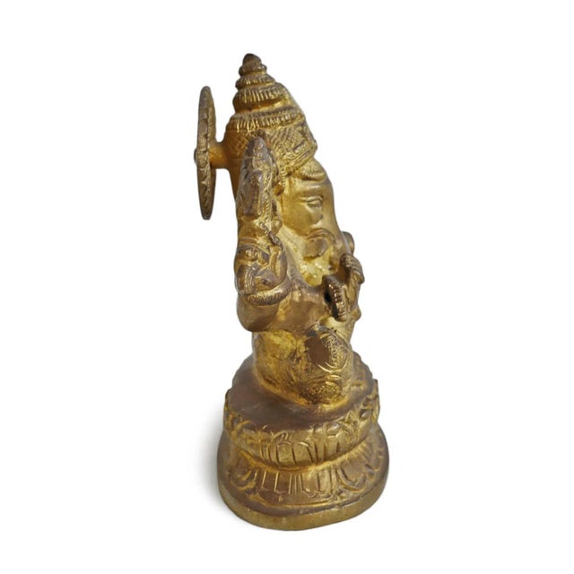 Indian Vintage Small Brass Ganesha Figure For Sale - Image 3 of 5