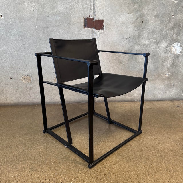 1990s Post Modern Black Leather and Metal Armchair #2 Attributed to Radbound Van Beekum for Pastoe For Sale - Image 9 of 11