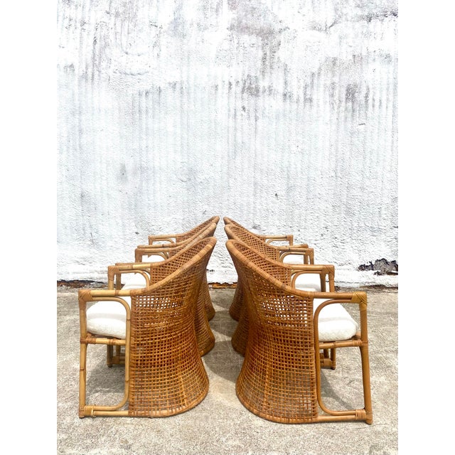 Vintage Coastal Woven Rattan Sway Back Dining Chairs - Set ...