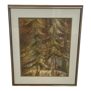 1970s Louise "Lou" Wilson "Forest Deep" Framed Batik Acrylic Forest Artwork. For Sale