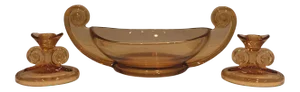 Vintage 40s Amber Fostoria Depression Glass Bowl & Candle Holder Set- 3 Pieces