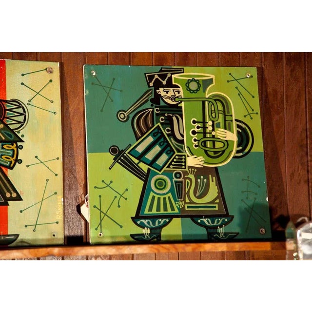 Wood 1960s Vintage French Musicians Panels- Set of 5 For Sale - Image 7 of 8