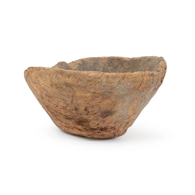 Striking antique root bowl hand-carved from solid Turkish burled wood. This sculptural organic-form bowl showcases...