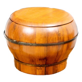 19th Century Antique Chinese Round Lacquered Lidded Grain Wooden Bucket For Sale