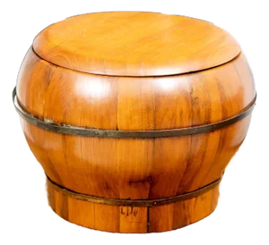 19th Century Antique Chinese Round Lacquered Lidded Grain Wooden Bucket