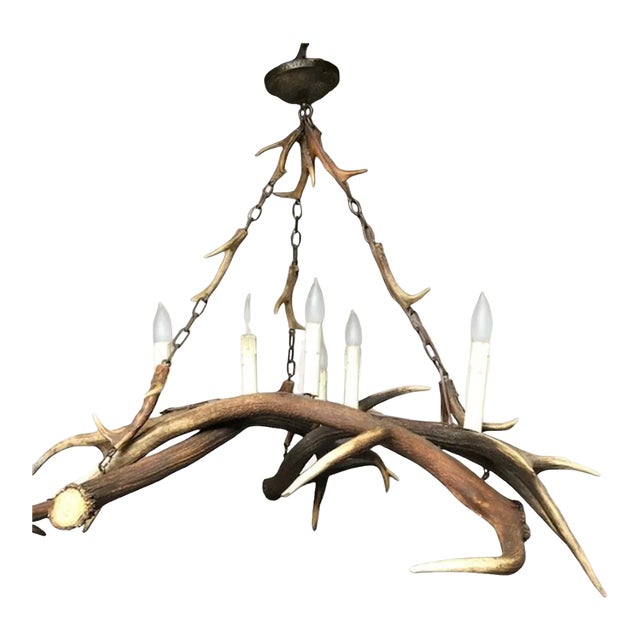 1940s Vintage Antler Chandelier With Antler Chain For Sale