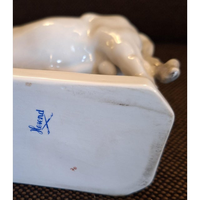 White Hand-Painted Porcelain Long Horn Bull Figurine from Herend, 1970s For Sale - Image 8 of 9