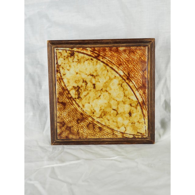 1960s French Wood and Ceramic Trivet With a Large Eye in Shades of Beige For Sale - Image 6 of 11