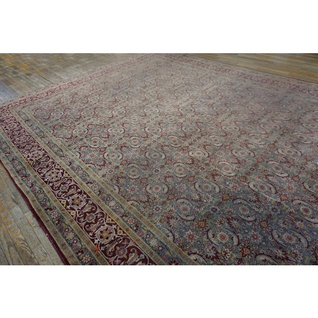 Beautiful Soft Sky Blue Background Color With Kirman Style Antique Persian Rug For Sale - Image 4 of 5