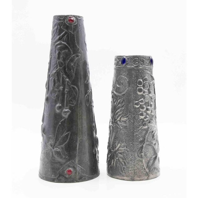 Art Nouveau Pewter Vases, Italy, Early 20th Century, Set of 2 For Sale - Image 6 of 7