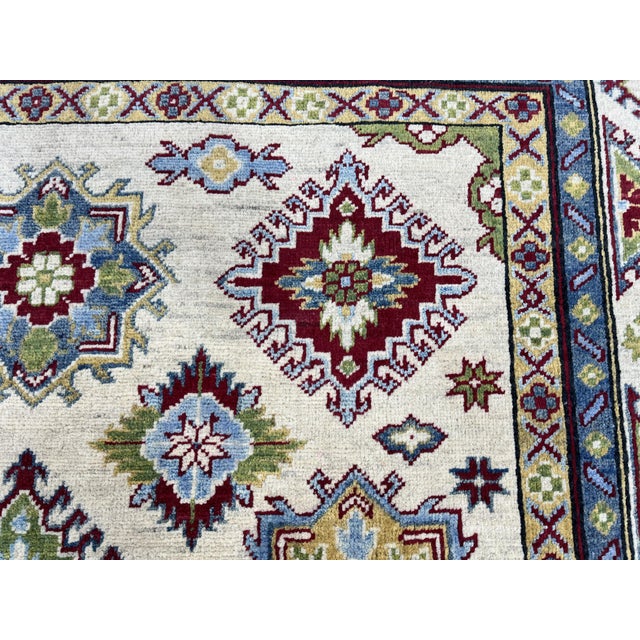 Textile Ivory Kazak Wool Rug With Colorful Medallions, 5'6" X 7'6" For Sale - Image 7 of 14