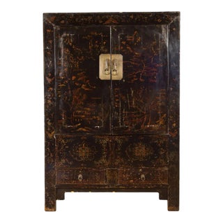 Chinese Qing Dynasty 19th Century Cabinet with Original Black Lacquer Finish For Sale