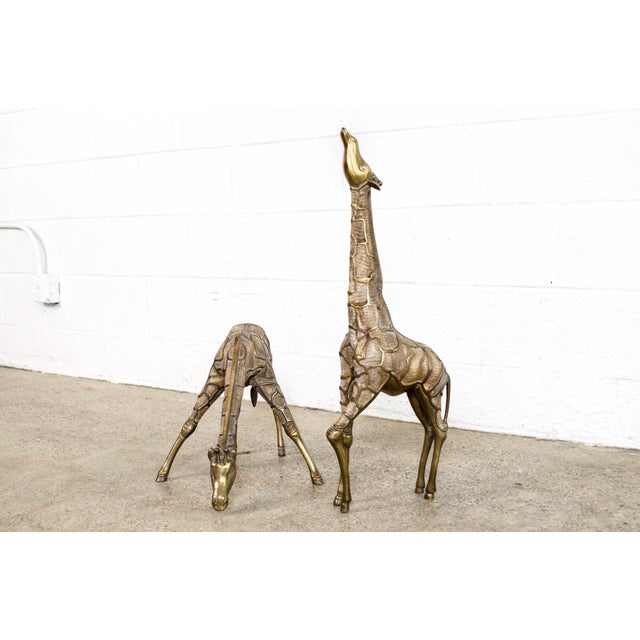 Large Mid Century Brass Giraffe Floor Statues | Chairish
