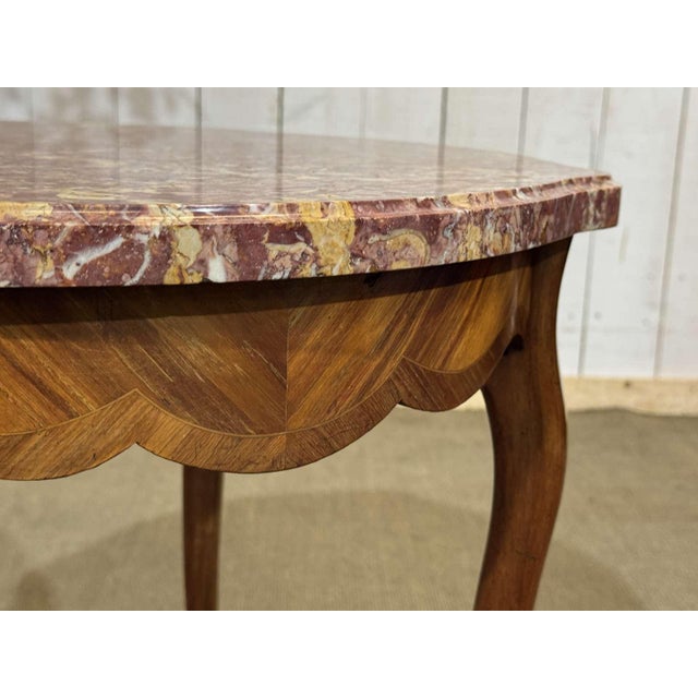 20th Century Louis XV Pedestal Table in Rosewood and Oak with Marble Top For Sale - Image 6 of 10