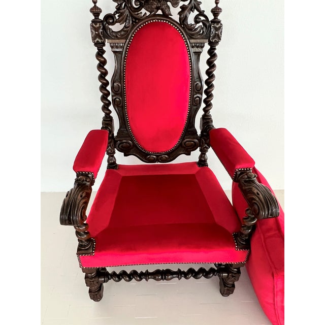 Italian Baroque Throne Armchair in Walnut and Velvet, 1890s-1900s For Sale - Image 17 of 18