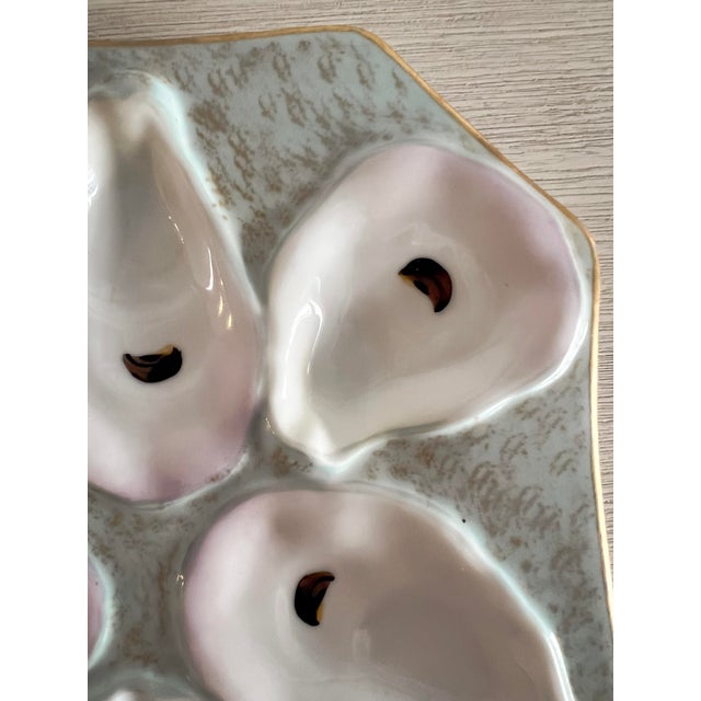 Vintage German Oyster Plate With Shell Well & Gilt Edge, 8” For Sale - Image 4 of 11