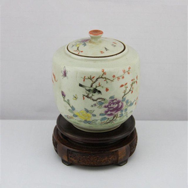 Vintage Floral and Bird Motif Lidded Ginger Jar For Sale - Image 4 of 5