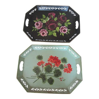 Tole Trays With Flowers- 2 For Sale